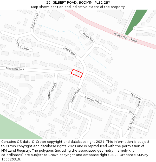 20, GILBERT ROAD, BODMIN, PL31 2BY: Location map and indicative extent of plot
