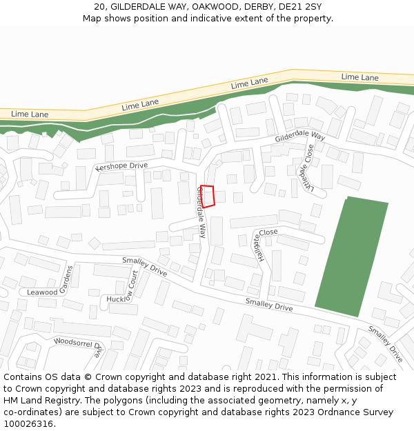 20, GILDERDALE WAY, OAKWOOD, DERBY, DE21 2SY: Location map and indicative extent of plot