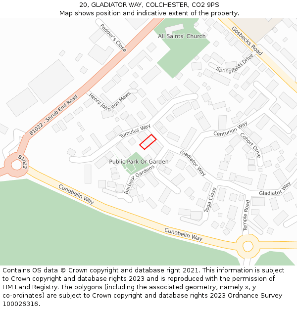 20, GLADIATOR WAY, COLCHESTER, CO2 9PS: Location map and indicative extent of plot