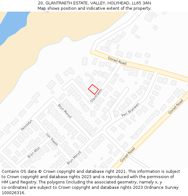 20, GLANTRAETH ESTATE, VALLEY, HOLYHEAD, LL65 3AN: Location map and indicative extent of plot