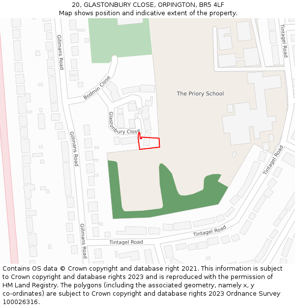20, GLASTONBURY CLOSE, ORPINGTON, BR5 4LF: Location map and indicative extent of plot