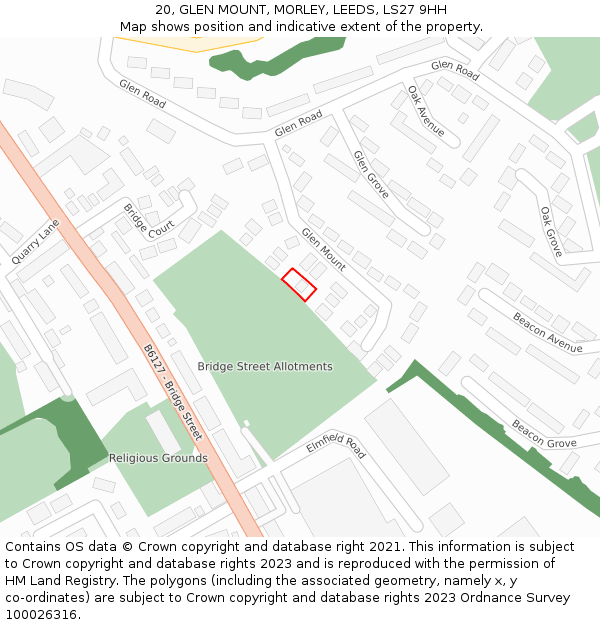 20, GLEN MOUNT, MORLEY, LEEDS, LS27 9HH: Location map and indicative extent of plot