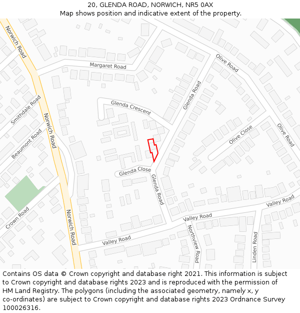 20, GLENDA ROAD, NORWICH, NR5 0AX: Location map and indicative extent of plot