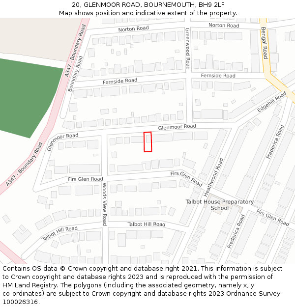 20, GLENMOOR ROAD, BOURNEMOUTH, BH9 2LF: Location map and indicative extent of plot