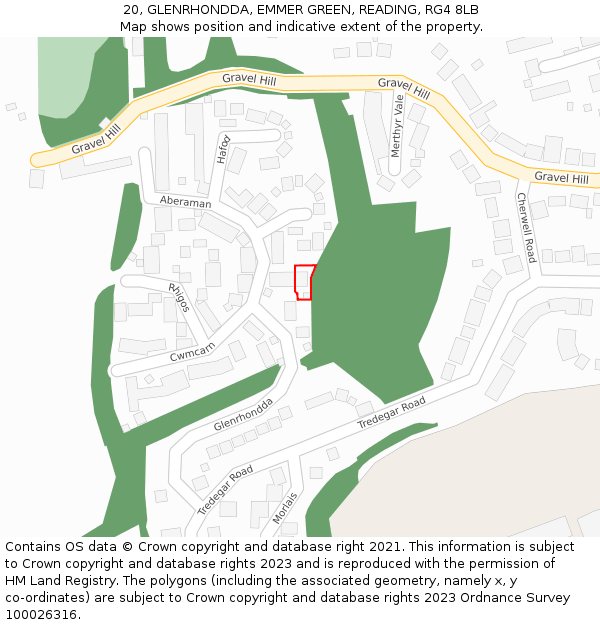 20, GLENRHONDDA, EMMER GREEN, READING, RG4 8LB: Location map and indicative extent of plot
