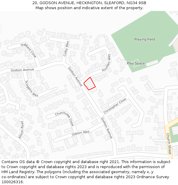 20, GODSON AVENUE, HECKINGTON, SLEAFORD, NG34 9SB: Location map and indicative extent of plot