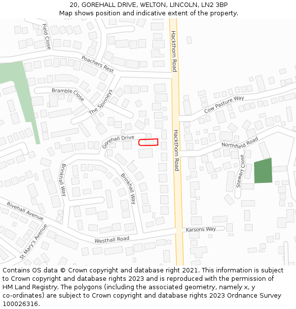 20, GOREHALL DRIVE, WELTON, LINCOLN, LN2 3BP: Location map and indicative extent of plot
