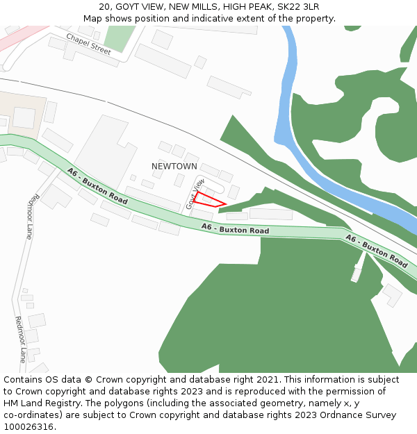 20, GOYT VIEW, NEW MILLS, HIGH PEAK, SK22 3LR: Location map and indicative extent of plot