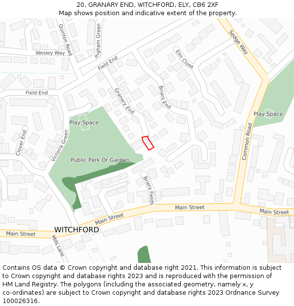 20, GRANARY END, WITCHFORD, ELY, CB6 2XF: Location map and indicative extent of plot