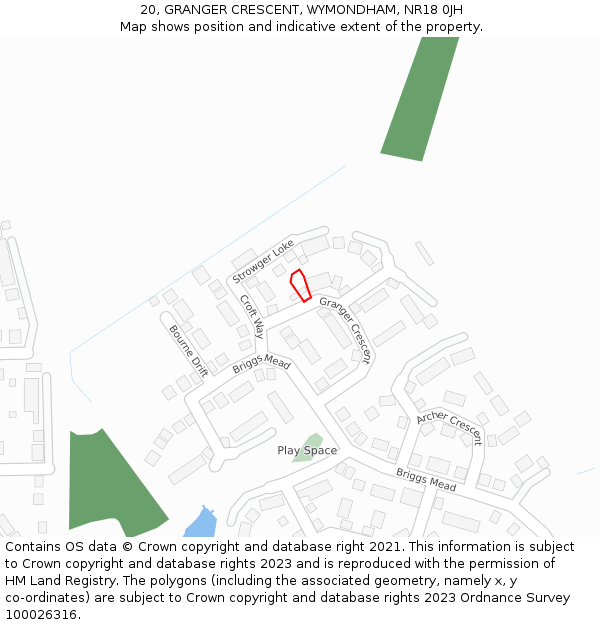 20, GRANGER CRESCENT, WYMONDHAM, NR18 0JH: Location map and indicative extent of plot