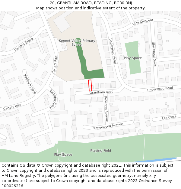 20, GRANTHAM ROAD, READING, RG30 3NJ: Location map and indicative extent of plot