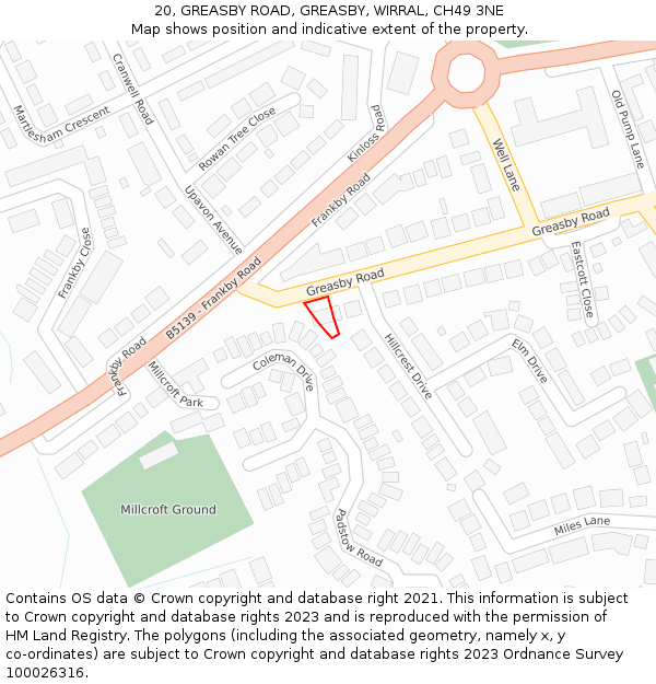 20, GREASBY ROAD, GREASBY, WIRRAL, CH49 3NE: Location map and indicative extent of plot