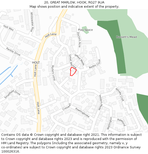 20, GREAT MARLOW, HOOK, RG27 9UA: Location map and indicative extent of plot