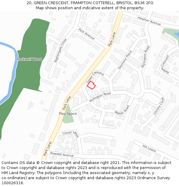 20, GREEN CRESCENT, FRAMPTON COTTERELL, BRISTOL, BS36 2FG: Location map and indicative extent of plot