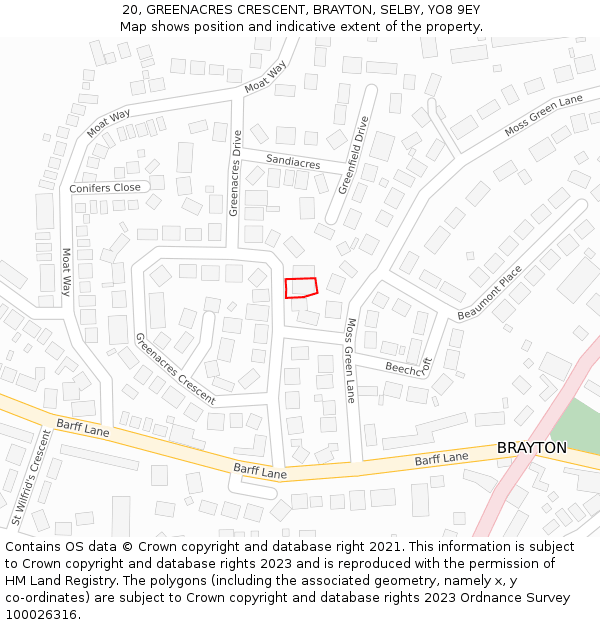 20, GREENACRES CRESCENT, BRAYTON, SELBY, YO8 9EY: Location map and indicative extent of plot