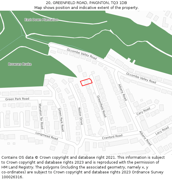20, GREENFIELD ROAD, PAIGNTON, TQ3 1DB: Location map and indicative extent of plot
