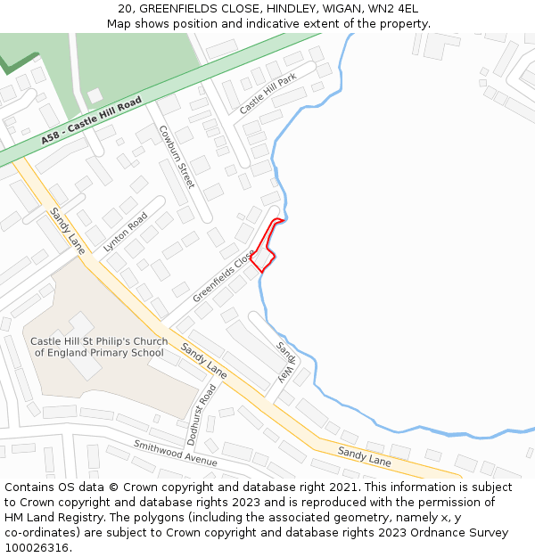 20, GREENFIELDS CLOSE, HINDLEY, WIGAN, WN2 4EL: Location map and indicative extent of plot