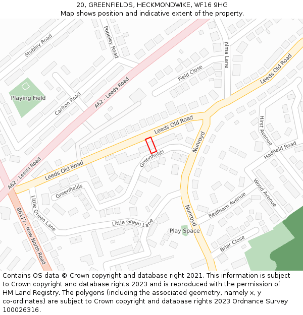 20, GREENFIELDS, HECKMONDWIKE, WF16 9HG: Location map and indicative extent of plot