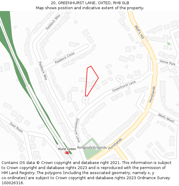20, GREENHURST LANE, OXTED, RH8 0LB: Location map and indicative extent of plot