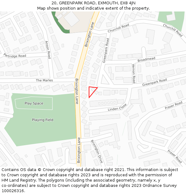 20, GREENPARK ROAD, EXMOUTH, EX8 4JN: Location map and indicative extent of plot