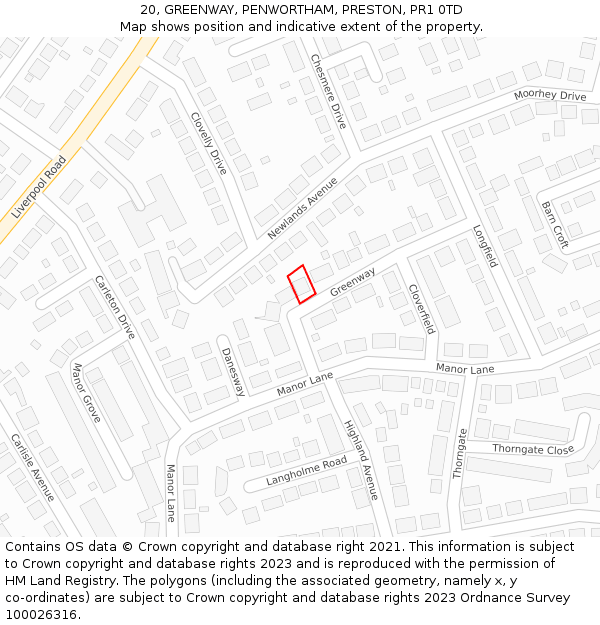 20, GREENWAY, PENWORTHAM, PRESTON, PR1 0TD: Location map and indicative extent of plot