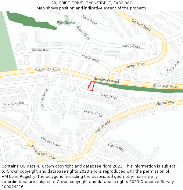 20, GRIEG DRIVE, BARNSTAPLE, EX32 8AG: Location map and indicative extent of plot
