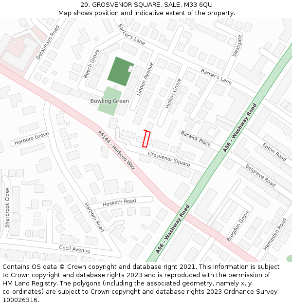 20, GROSVENOR SQUARE, SALE, M33 6QU: Location map and indicative extent of plot
