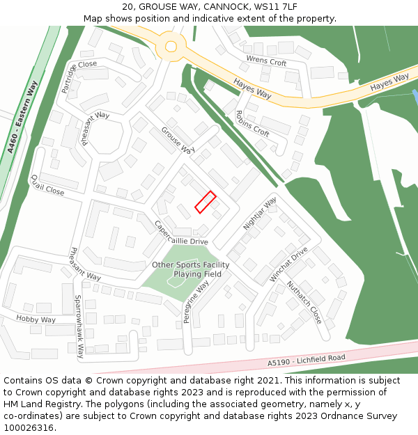 20, GROUSE WAY, CANNOCK, WS11 7LF: Location map and indicative extent of plot