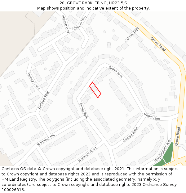 20, GROVE PARK, TRING, HP23 5JS: Location map and indicative extent of plot