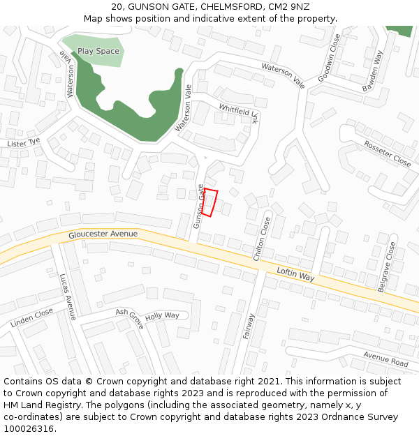 20, GUNSON GATE, CHELMSFORD, CM2 9NZ: Location map and indicative extent of plot