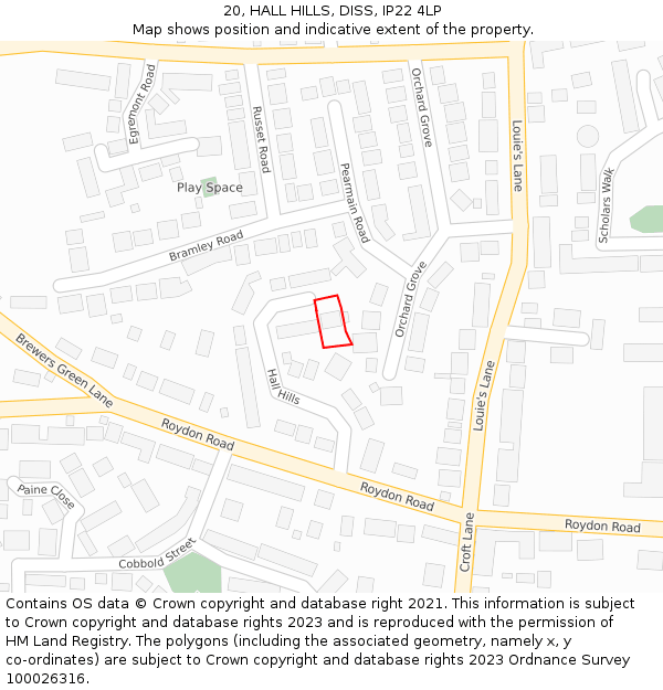 20, HALL HILLS, DISS, IP22 4LP: Location map and indicative extent of plot