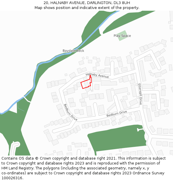20, HALNABY AVENUE, DARLINGTON, DL3 8UH: Location map and indicative extent of plot