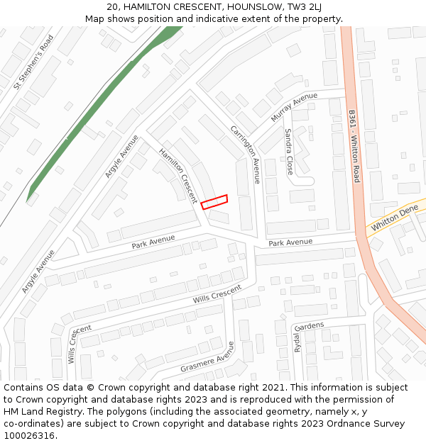 20, HAMILTON CRESCENT, HOUNSLOW, TW3 2LJ: Location map and indicative extent of plot