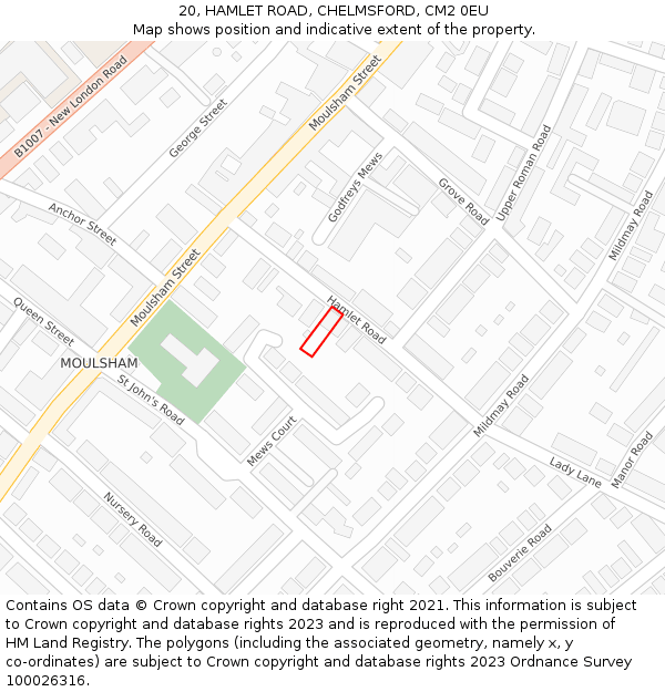 20, HAMLET ROAD, CHELMSFORD, CM2 0EU: Location map and indicative extent of plot