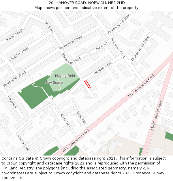 20, HANOVER ROAD, NORWICH, NR2 2HD: Location map and indicative extent of plot