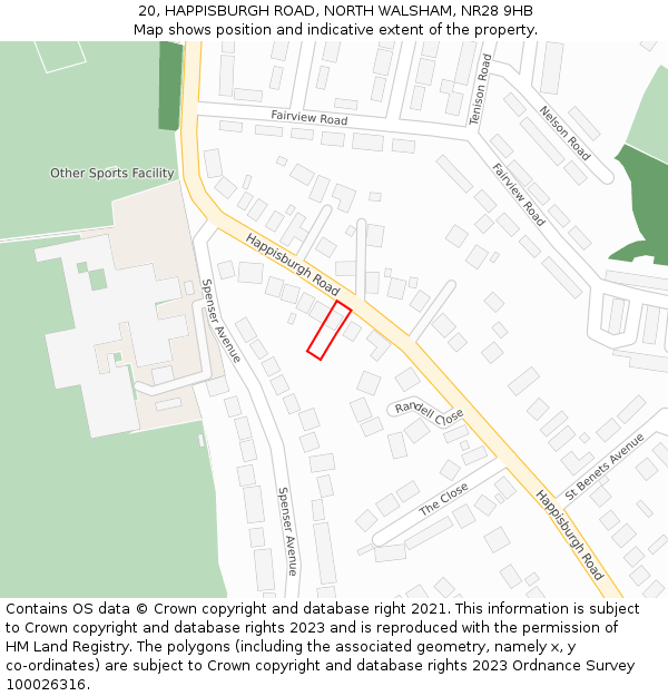 20, HAPPISBURGH ROAD, NORTH WALSHAM, NR28 9HB: Location map and indicative extent of plot