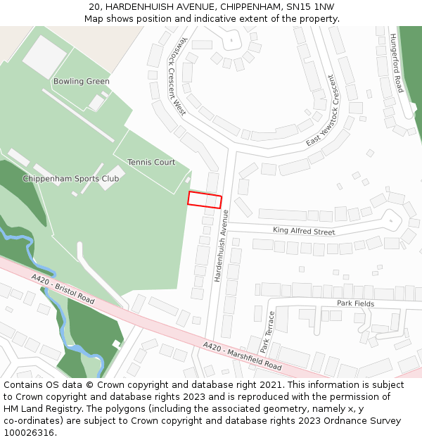 20, HARDENHUISH AVENUE, CHIPPENHAM, SN15 1NW: Location map and indicative extent of plot