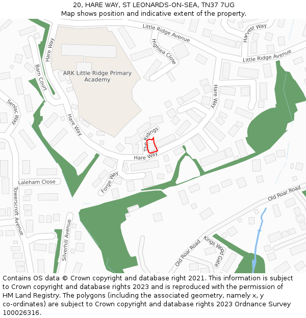 20, HARE WAY, ST LEONARDS-ON-SEA, TN37 7UG: Location map and indicative extent of plot