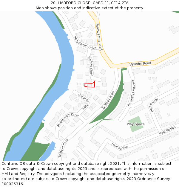 20, HARFORD CLOSE, CARDIFF, CF14 2TA: Location map and indicative extent of plot