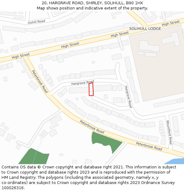 20, HARGRAVE ROAD, SHIRLEY, SOLIHULL, B90 1HX: Location map and indicative extent of plot