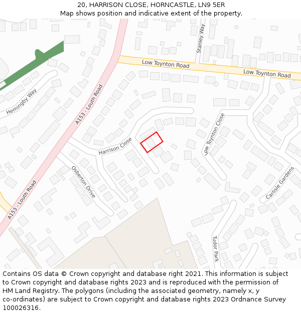 20, HARRISON CLOSE, HORNCASTLE, LN9 5ER: Location map and indicative extent of plot