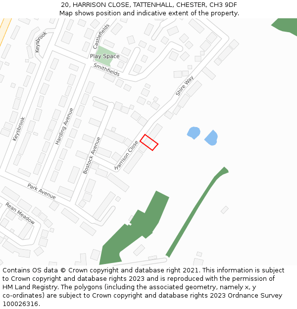 20, HARRISON CLOSE, TATTENHALL, CHESTER, CH3 9DF: Location map and indicative extent of plot