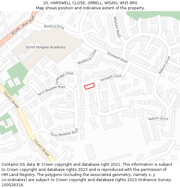20, HARSWELL CLOSE, ORRELL, WIGAN, WN5 8RG: Location map and indicative extent of plot