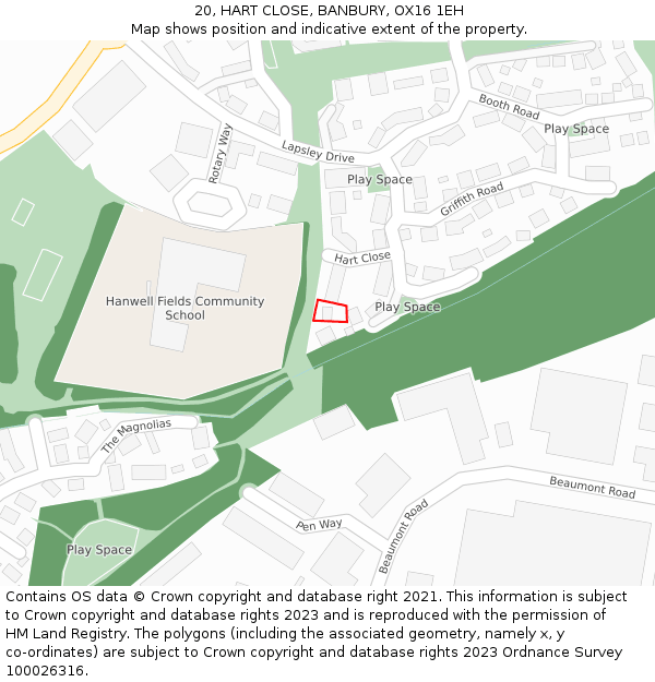 20, HART CLOSE, BANBURY, OX16 1EH: Location map and indicative extent of plot