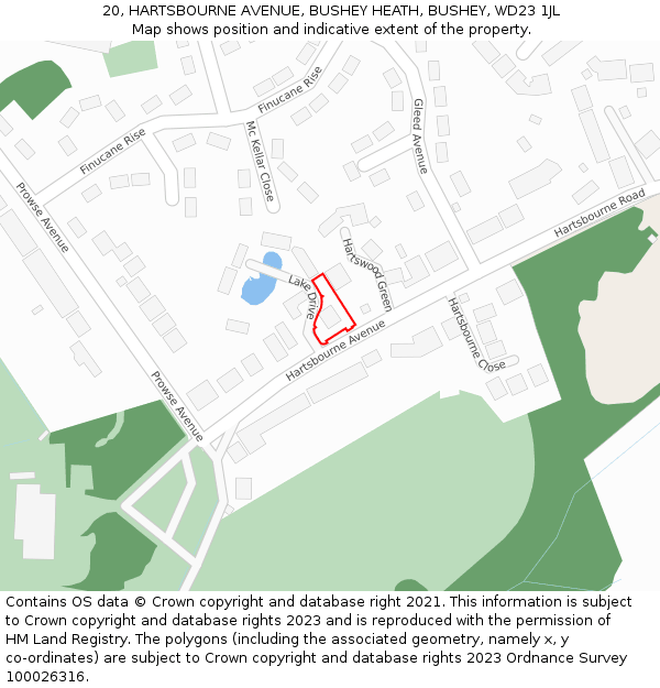 20, HARTSBOURNE AVENUE, BUSHEY HEATH, BUSHEY, WD23 1JL: Location map and indicative extent of plot