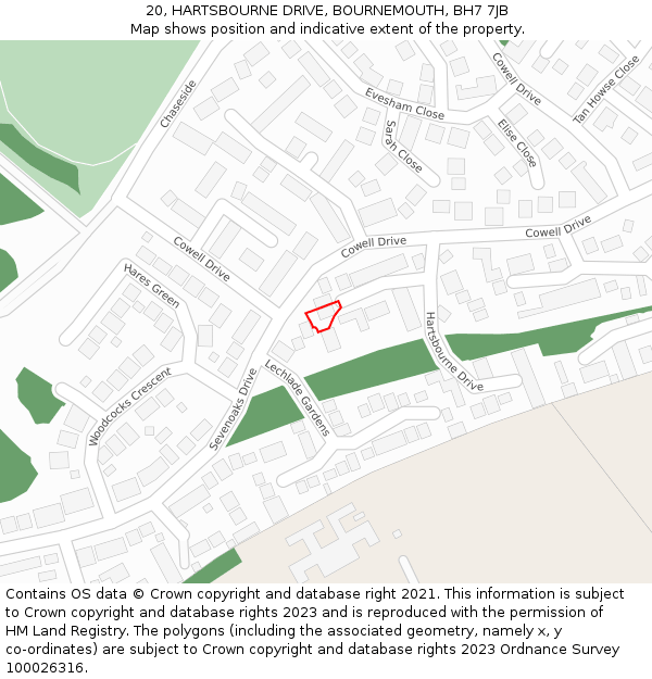 20, HARTSBOURNE DRIVE, BOURNEMOUTH, BH7 7JB: Location map and indicative extent of plot