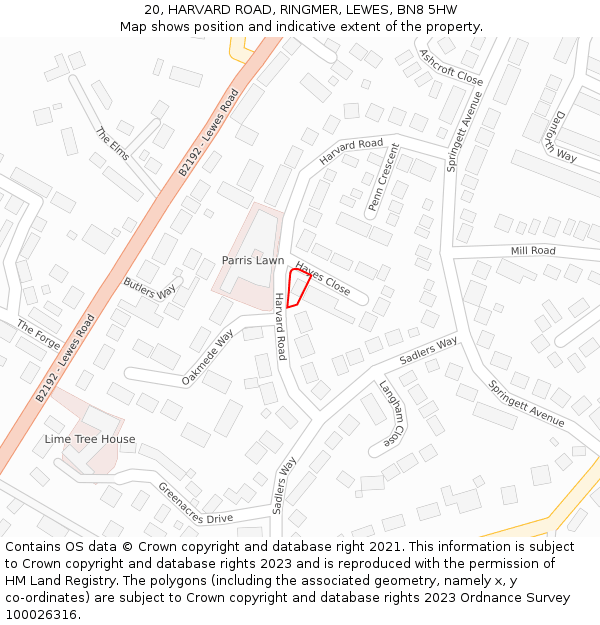 20, HARVARD ROAD, RINGMER, LEWES, BN8 5HW: Location map and indicative extent of plot