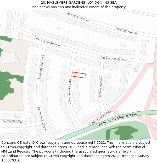 20, HASLEMERE GARDENS, LONDON, N3 3EA: Location map and indicative extent of plot