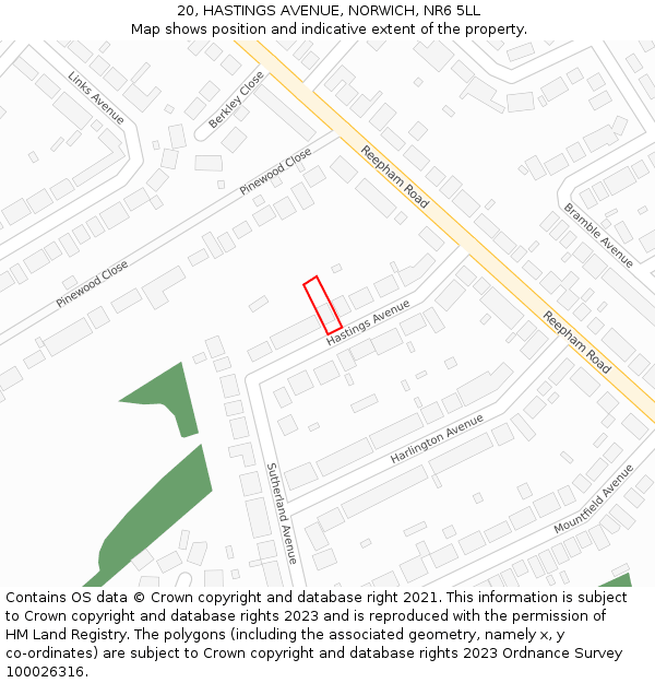 20, HASTINGS AVENUE, NORWICH, NR6 5LL: Location map and indicative extent of plot