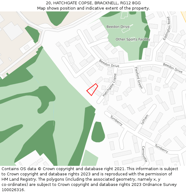 20, HATCHGATE COPSE, BRACKNELL, RG12 8GG: Location map and indicative extent of plot
